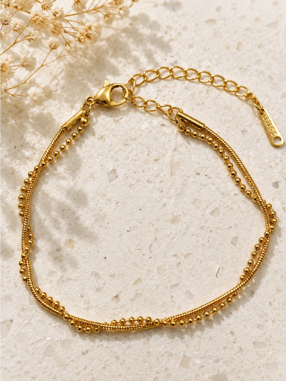 Delicate Gold Plated Stainless Steel Beaded Layered Bracelet